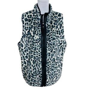 Ruby Road Leopard Faux Fur Reversible Vest Sz L Black Puffer Animal Print Quilt